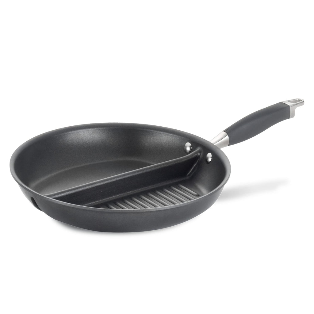 Anolon Advanced Hard Anodized Nonstick Divided Grill / Griddle Pan / Skillet - 12.5 Inch, Gray