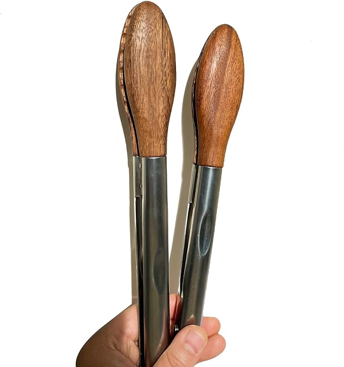 Wooden Tongs for Cooking with Walnut Wood Tips, Serving & Salad Tongs