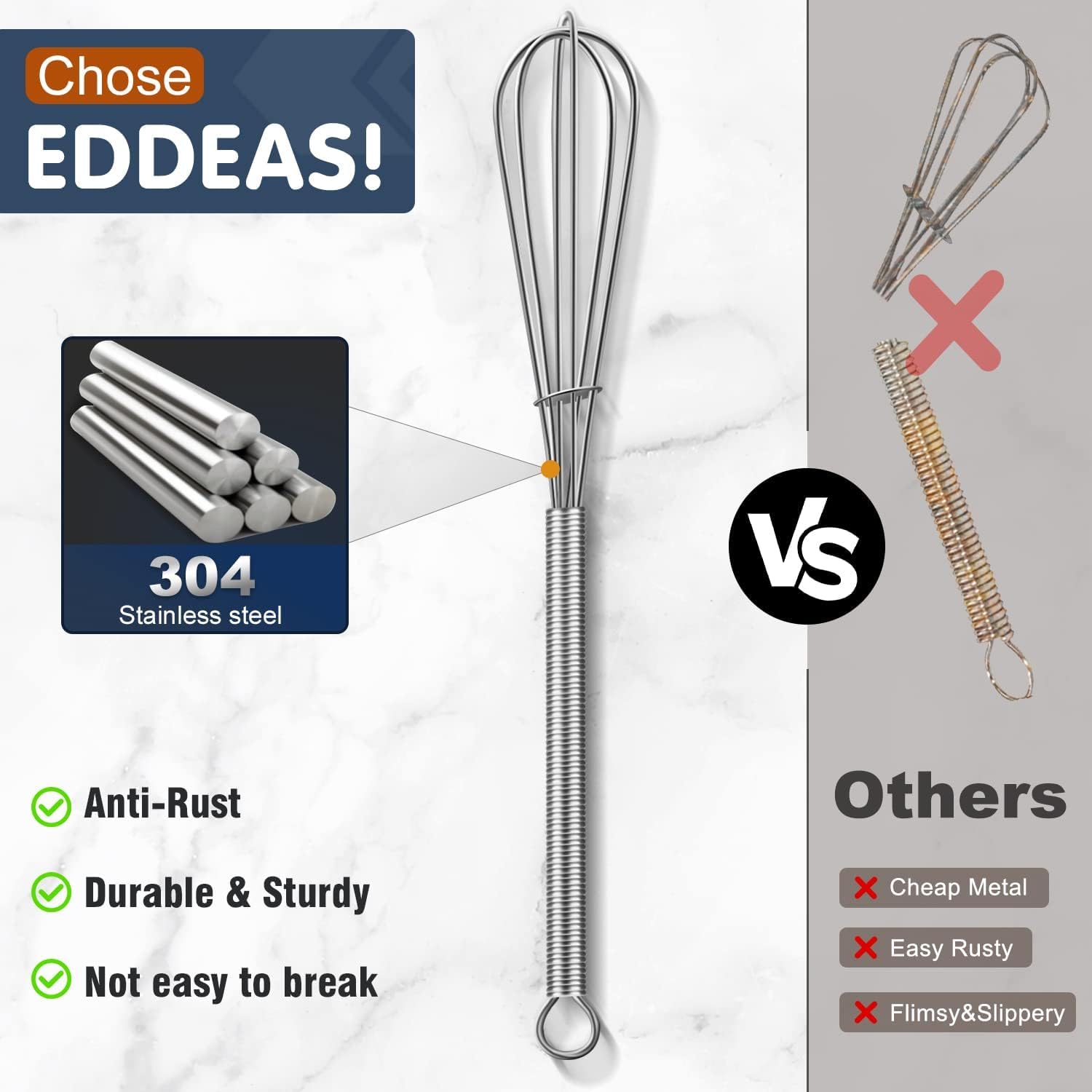 Eddeas Small Whisk Stainless Steel, Mini wire whisk 3 Pieces, 5in, 6in & 7in Tiny Whisks Perfect for Whisking, Beating, Mixing Sauces & Blending Ingredients.