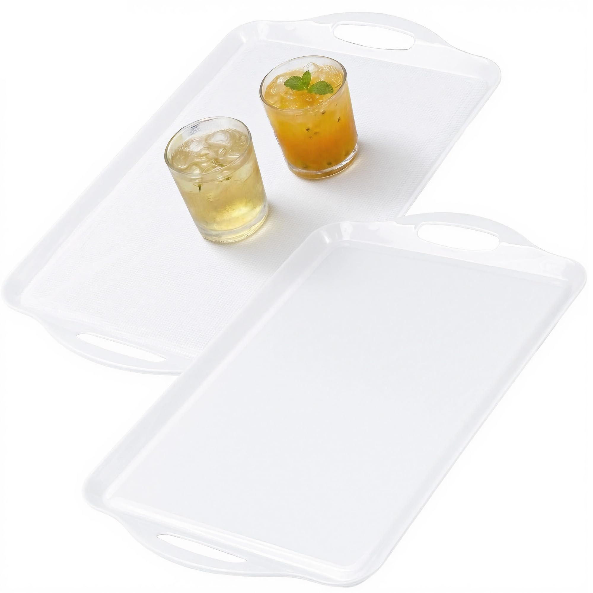Extra Large Melamine Platters, 19" x11.6'' Serving Tray with Handles for Cookie, Cupcakes, Desserts, Dishwasher Safe, Ottoman Tray Decor, Set of 2, 2 pcs Mats Included (White)