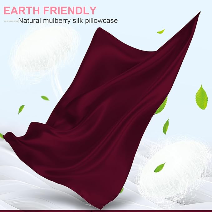 Silk Pillow Cases Queen Size with Hidden Zipper, Mulberry Silk Pillowcase for Hair and Skin, Smooth and Soft Breathable Cooling Silk Satin Pillow Covers for Sleeping, Gifts for Women, Burgundy Red