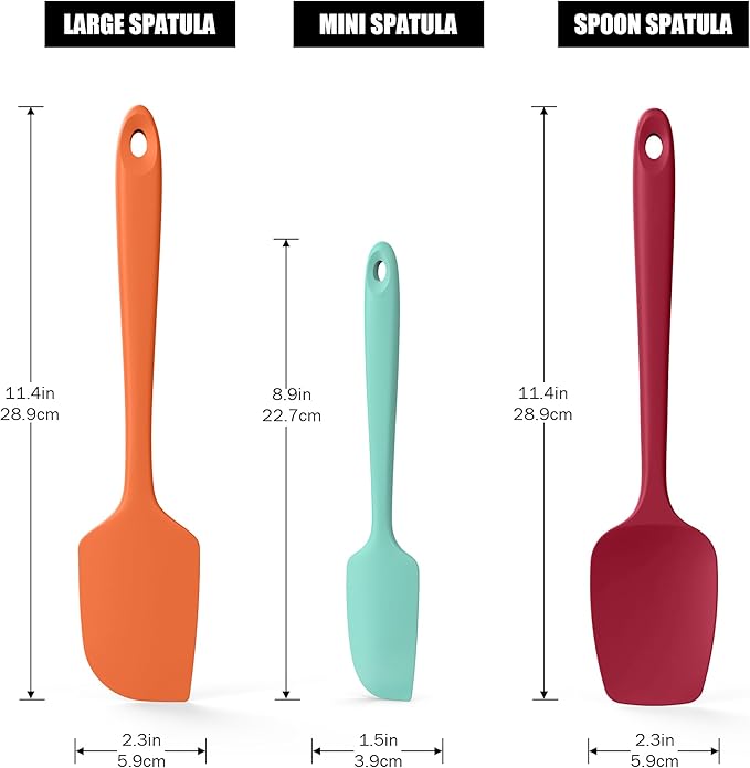 Doosu 600°F Heat Resistant Silicone Spatula Scrapers (Set of 3, Multi-5)