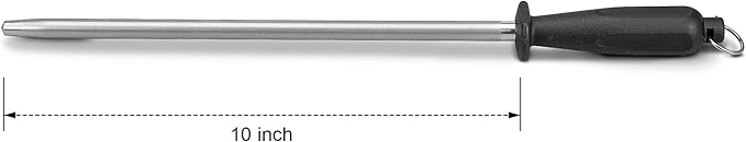 10-Inch Diamond-Coated Knife Sharpening Rod, Honing Steel, Black