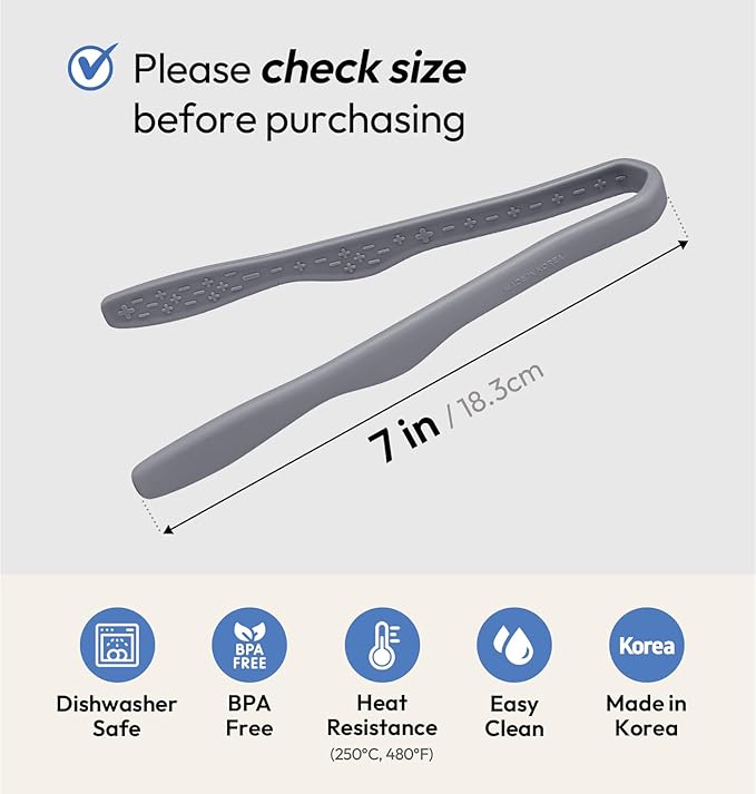 Carrotez Mini Silicone Toaster Tongs, 7 inches, 1 Pack, Modern Gray