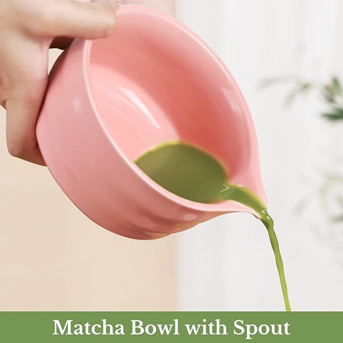 Liyarya Matcha Whisk Set, Traditional Matcha Kit Includes Matcha Bowl, Pink Whisk with Holder, Scoop, Scoop Rest, Sifter, and Tea Cloth – 7 Piece Matcha Whisk Set, Gift Set for Tea Enthusiasts