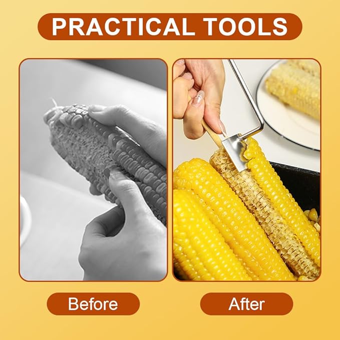 2025 New Long Handle Stainless Steel Corn Stripping Tool, Easy Clean Corn Cob Peeler Corn Peeler Tool, Corn Peeler Stainless Steel Splitter Tool Suitable for Home Kitchen (A-2Pcs)