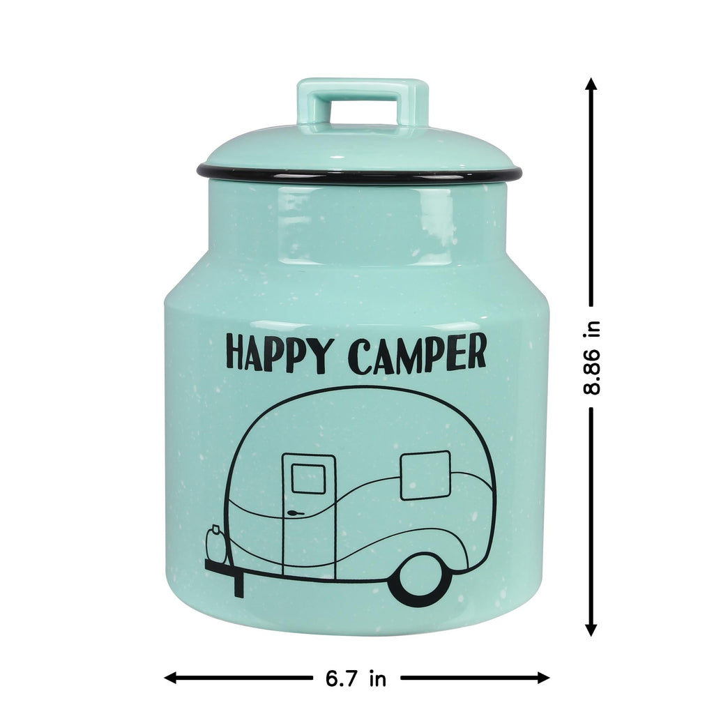 Young's Inc. Ceramic Cookie Jar - Cute Kitchen Counter Storage Canister with Lid - Perfect for Cookies, Coffee, Tea, Candy, Dog Treats, and More - Happy Camper - Mint