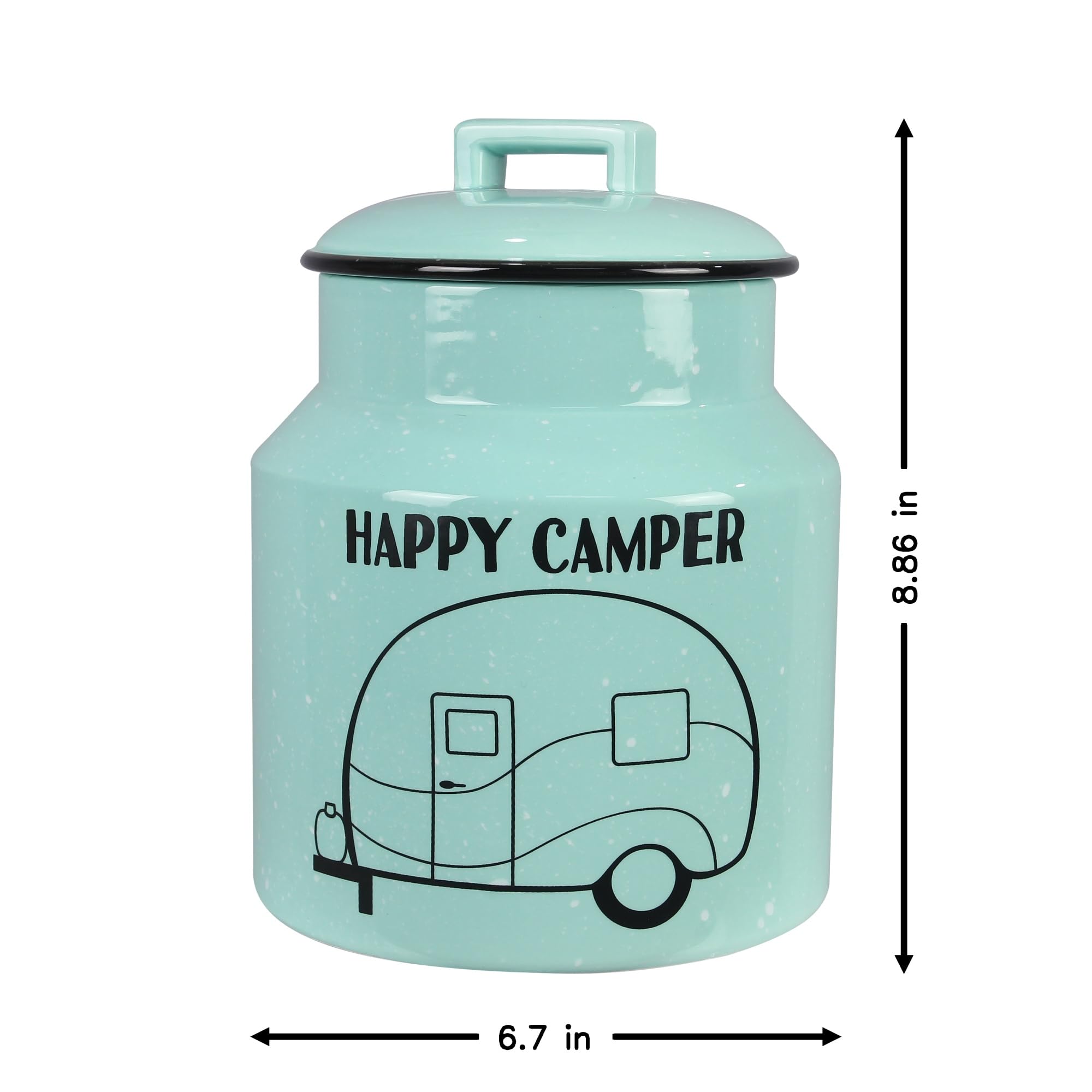 Young's Inc. Ceramic Cookie Jar - Cute Kitchen Counter Storage Canister with Lid - Perfect for Cookies, Coffee, Tea, Candy, Dog Treats, and More - Happy Camper - Mint
