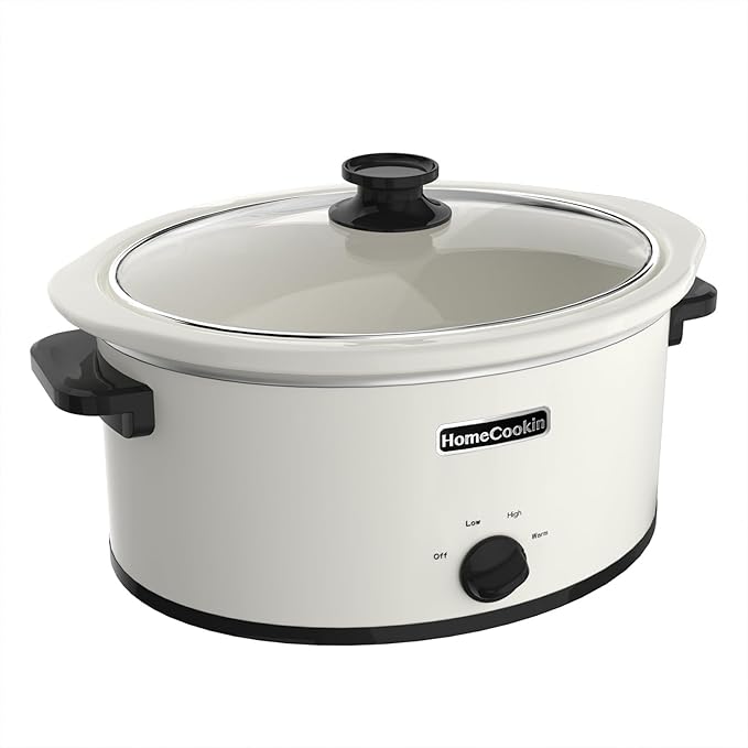 HOMECOOKIN 8-Quart Programmable Slow Cooker with Timer Keep Warm - Small Kitchen Appliance for Family Dinners - Serves 6+ People (Red Shell + White Ceramic Liner)