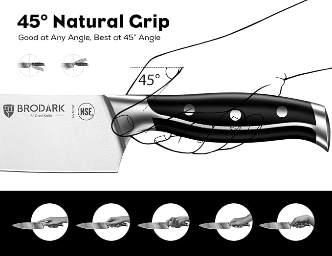 BRODARK 15Pcs High Carbon Stainless Steel Knife Set with Block, Ultra Sharp