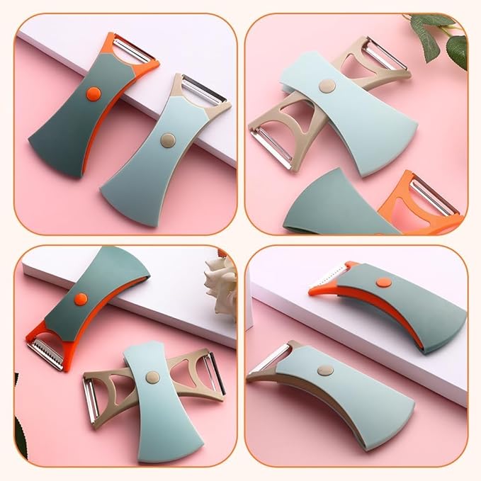 2 In 1 Fruit Peeler,Peeling and shredding Vegetables Potato Vegetable Peeler Carbon Steel Blade,Multi Function Stainless Steel Vegetable Peeler with Straight and Serrated Blades (2PCS-B)