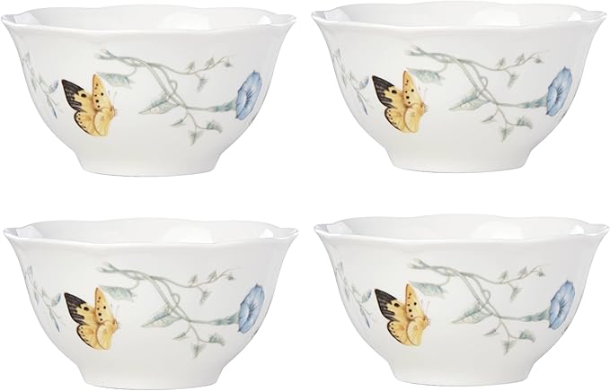 Lenox Butterfly Meadow Porcelain 4-Piece Rice Bowl Set for 4, 16oz