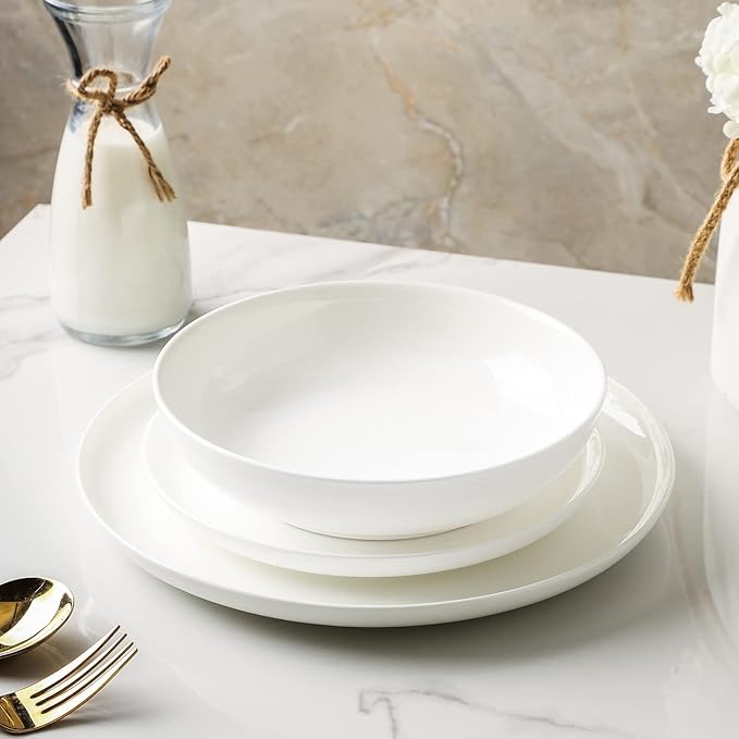 Stone Lain Gabrielle Bone China Dinnerware Set, 12-Piece Service for 4, Solid White