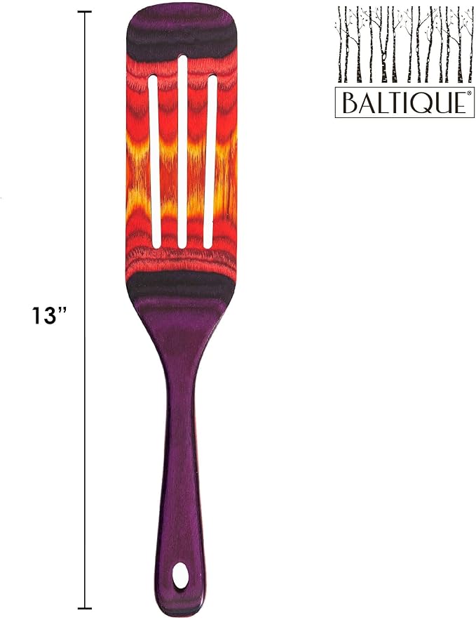 Baltique Waikiki 13 Inch Wooden Slotted Spurtle Spatula – Colorful Layered Birch Cooking Utensil for Stirring, Mixing & Serving