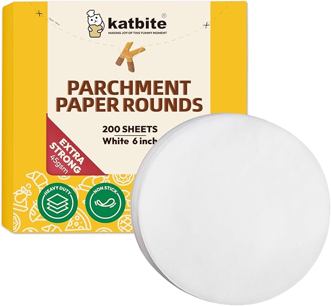 Katbite Unbleached Parchment Paper Rounds, Heavy Duty, White, 6 Inch 200Pcs