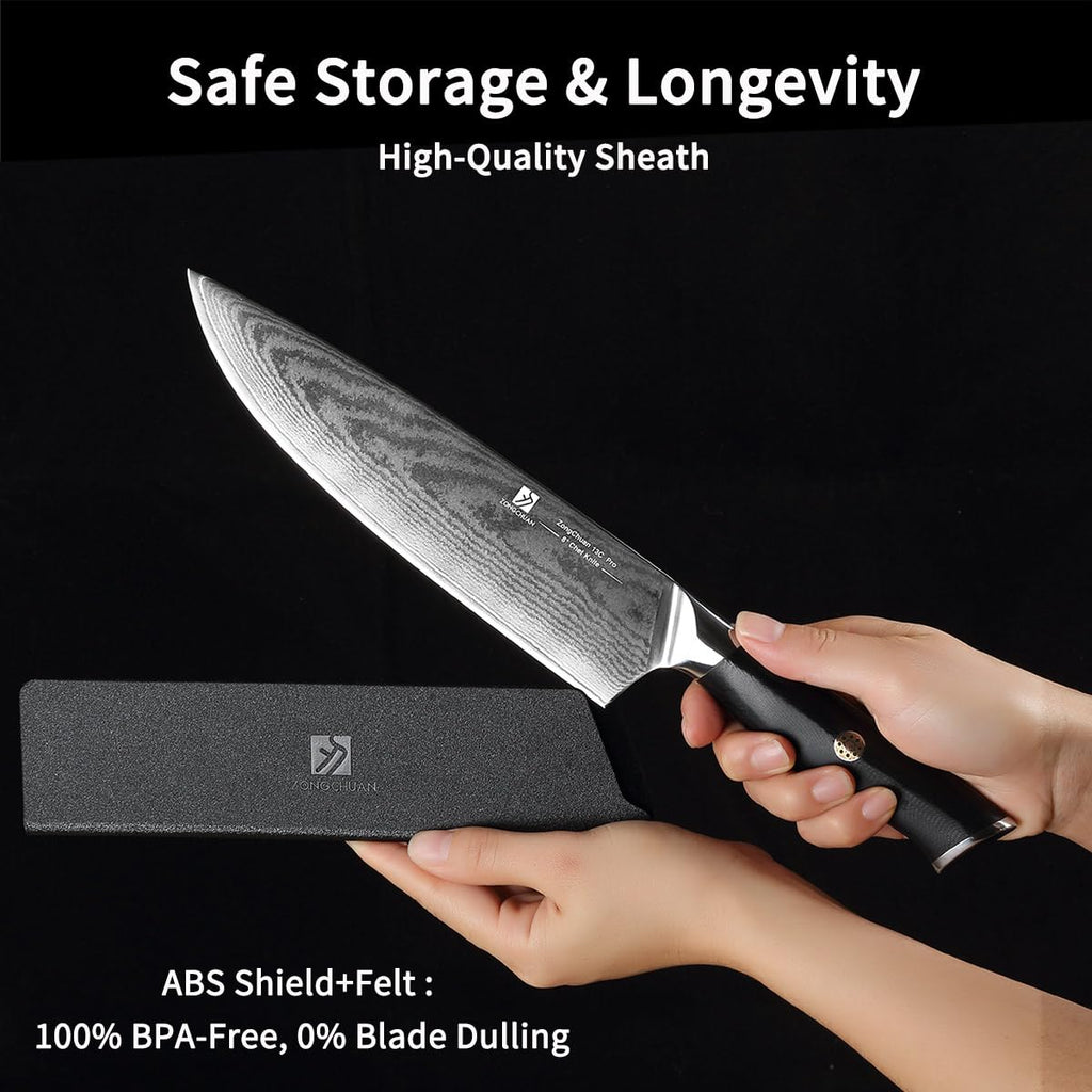 Chef Knife,8inch Damascus knife,67-Layer High Carbon Stainless Steel Kitchen Knife,Professiona Sharp Cutting Knives with Ergonomic G10 Black Handle,Gift Box for Home and Kitchen Birthday Gift