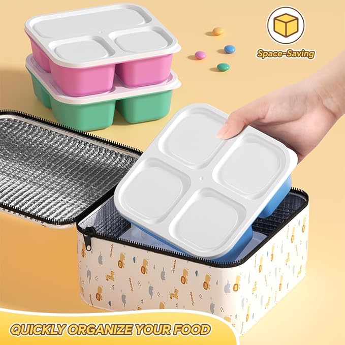 Canfanni 6 Pcs Snack Box Container Set, Reusable 3&4 Compartment Meal Prep Snack Containers for Adults Kids Toddler, BPA-Free Divided Lunchable Container for School, Work and Travel (5 Color)