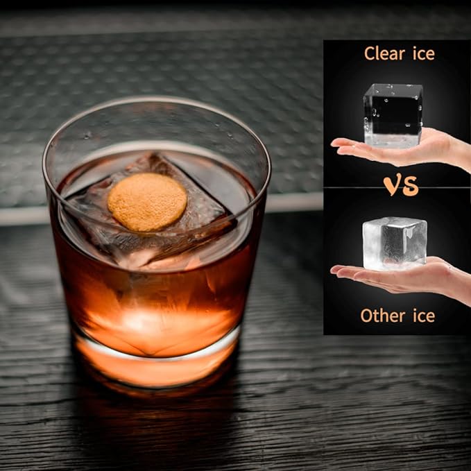 TINANA Upgrade 2 Inch Clear Ice Cube Tray Make 8 Large Square Crystal Ice Cube Maker for Cocktail, Whiskey & Bourbon Drinks, Gifts for Men