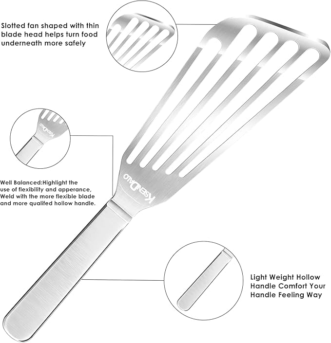 KSENDALO 2 Pack Flexible Fish Spatula Stainless Steel for Kitchen
