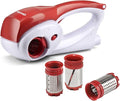 Cushore Electric Hard Cheese Grater, Model CES03D, Red, Stainless Steel, Automatic, Cordless, 3 Interchangeable Blades, Easy to Clean