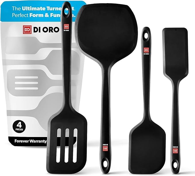 DI ORO Silicone Turner Spatula Set - 600F Heat Resistant, 4-Pc Black