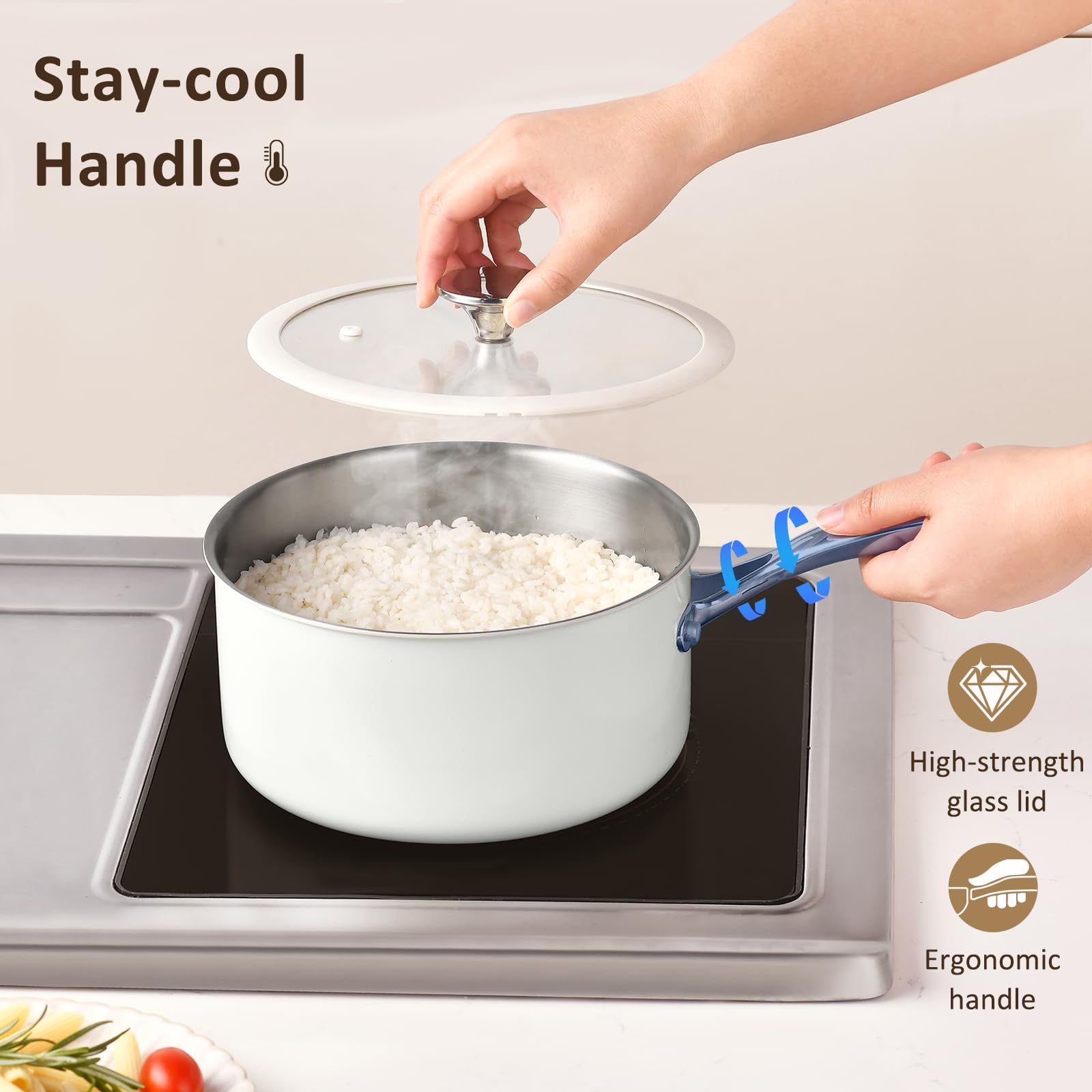 SAKAMOSH 2.5qt Tri-Ply Stainless Steel Saucepan & Lid, Induction Safe