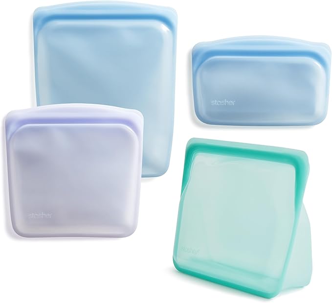 Stasher Premium Reusable Silicone Food Storage Bags, 4-Pack, Multicolor