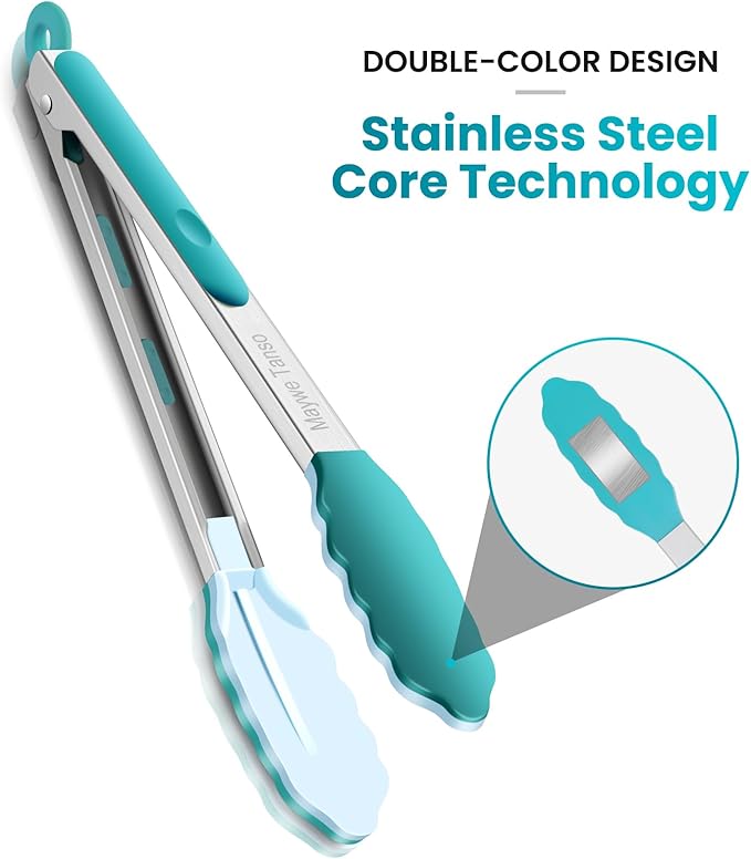 12-Inch Kitchen Tongs for Cooking with Silicone Tip,Turquoise