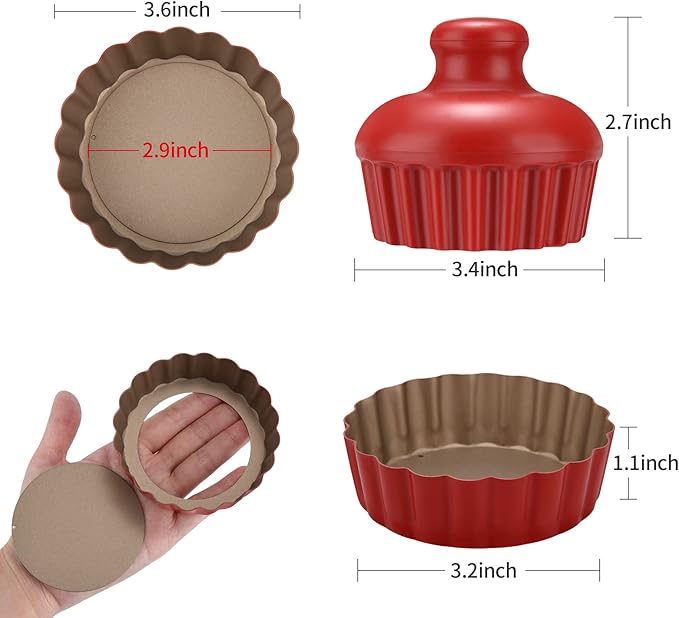CGGYYZ 3-3/5 Inch Mini Tart Pans with Removable Bottoms, Round Mini Quiche Pans for Baking, Nonstick Cake Pans Set for Pies, Mousse Cakes, Dessert Baking (Red)
