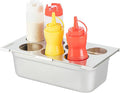 Restaurantware Squeeze Bottle Holder - 1 Count 12.795 x 7.087 x 0.394 Inches Stainless Steel Condiment Organizer - Durable Seven-Hole Pan Top Holder - Silver