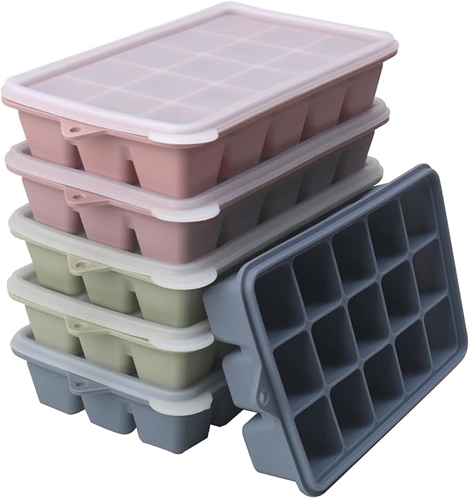 2 Tbsp Silicone Freezer Molds - Perfect for Storing Garlic, Herbs, Ginger, Pesto, Tomato Paste, Lemon Juice, Purees and More - Silicone Food Freezer Tray (Multicolor 6 Pack)