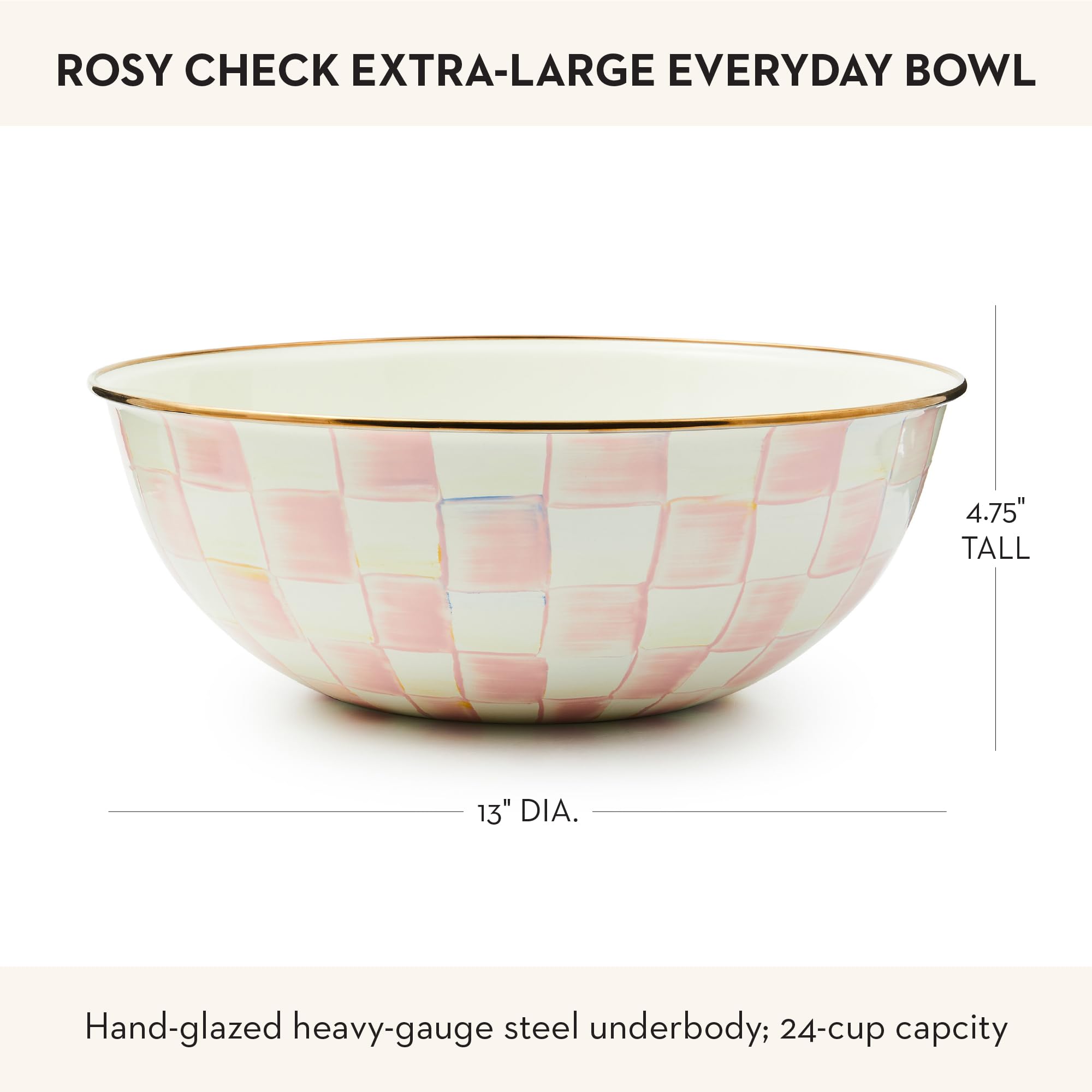 MACKENZIE-CHILDS Everyday Bowl, Extra Large, Pink-and-White Rosy Check