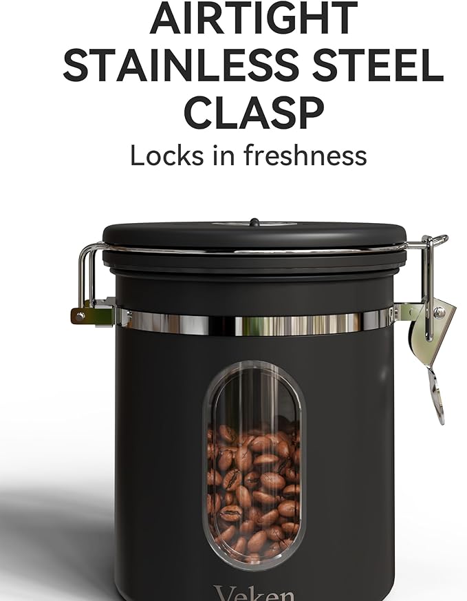 Veken Coffee Canister with Window, Airtight Stainless Steel Container, 16OZ