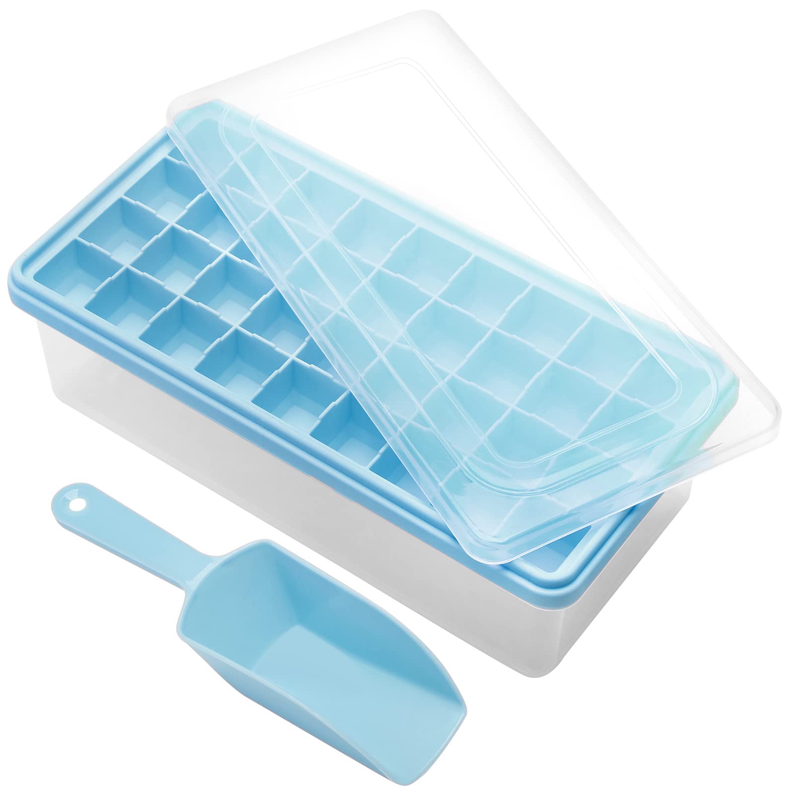 Silicone Ice Cube Tray with Leak-Proof Lid & Storage Bin for Freezer – BPA-Free 36-Piece Nugget Ice Molds, Spill-Resistant Cover & Ice Scoop Container Cover