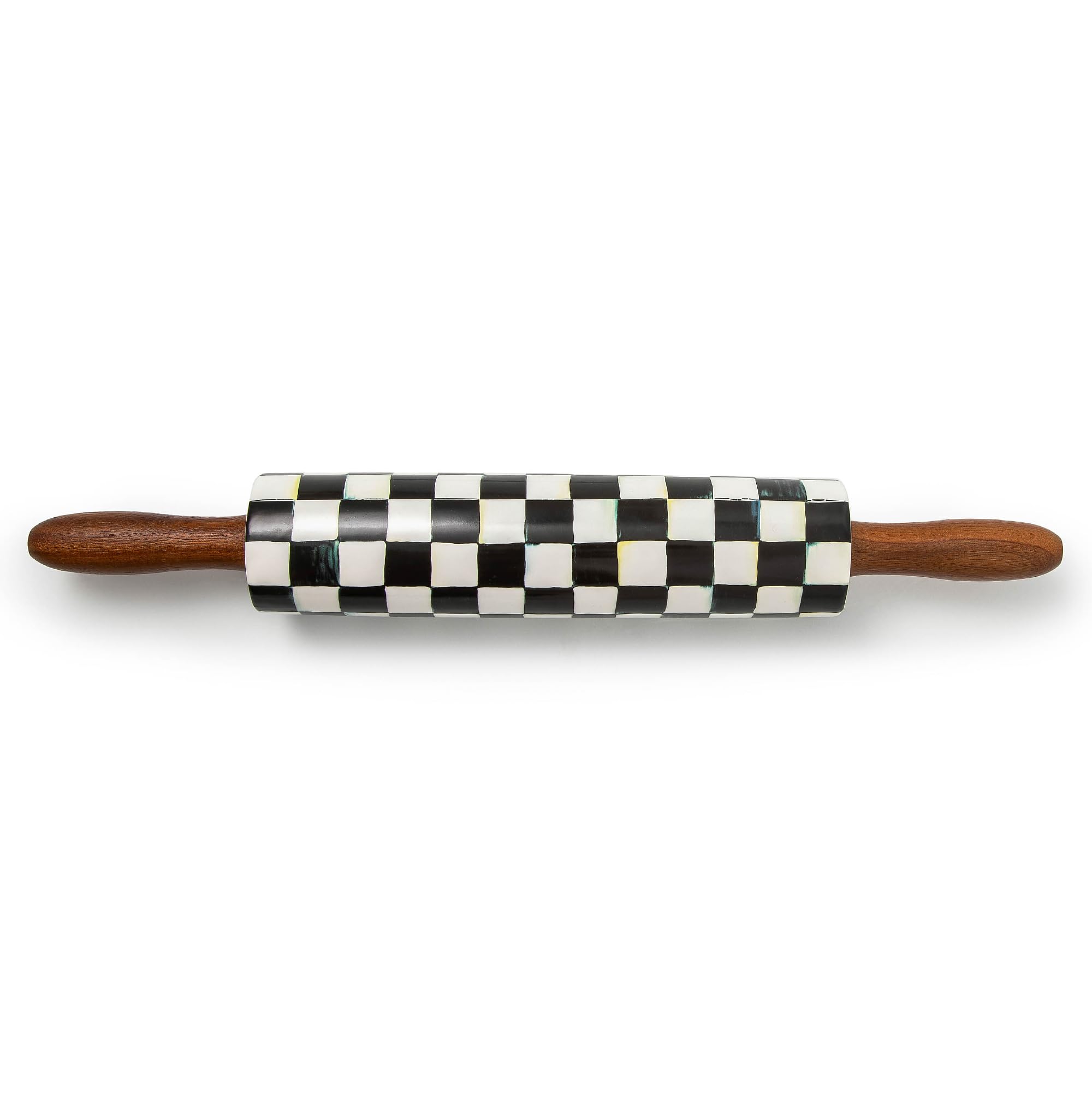 MACKENZIE-CHILDS Ceramic Rolling Pin, Black-and-White Courtly Check