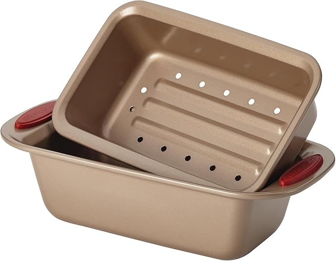 Rachael Ray Cucina Nonstick Bakeware Baking Pans Set, Latte Brown and Cranberry Red, Baking Dishes, 10-Piece