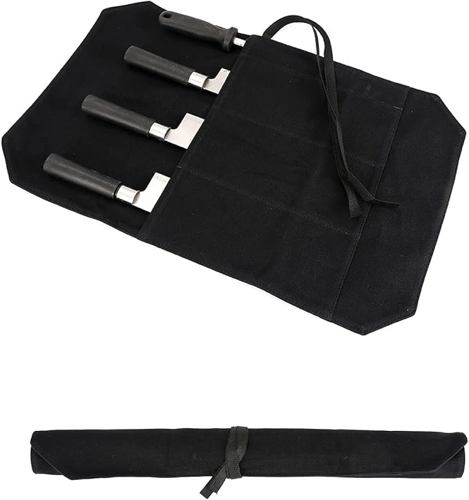 HERSENT Chef's Knife Roll Bag,Portable Travel Chef Knife Case Knife Bag Carrier Storage Bag with 4 Slots Best Gift for Pro Chef or Culinary Enthusiasts Men Women