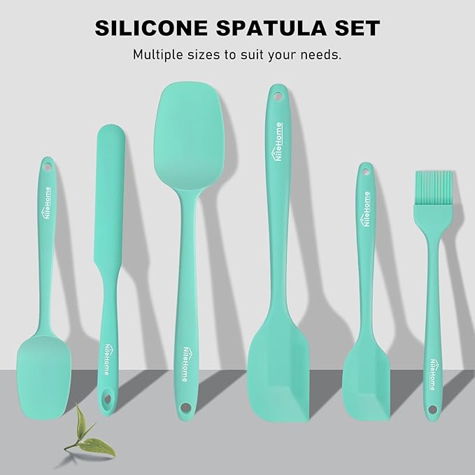 NileHome 6 Pieces Silicone Spatula Set with Silicone Brush,Turquoise