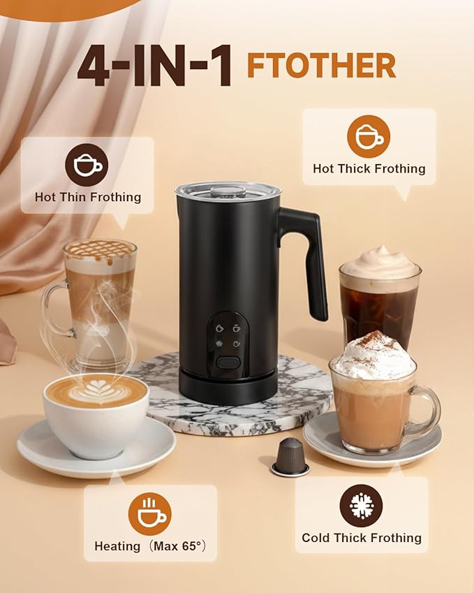 Torlaist Electric Milk Frother, 4-in-1 Automatic Milk Steamer & Foamer 11.8oz/350ml, Automatic Hot and Cold Foam Maker and Milk Warmer for Latte, Cappuccino, Matcha, Hot Chocolate Red