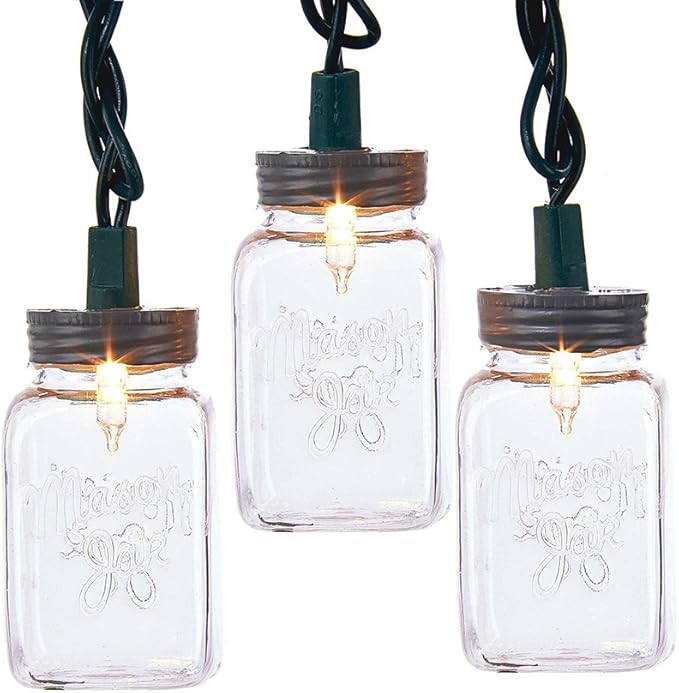 Kurt Adler Ul 10-Light Clear Mason Jar Light Set