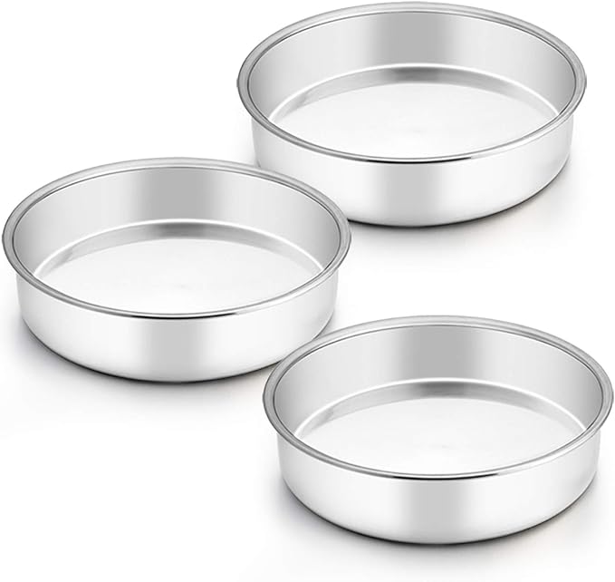 TeamFar 8 Inch Cake Pan, 3 Pcs Round Cake Pan Tier Cake Pan Set