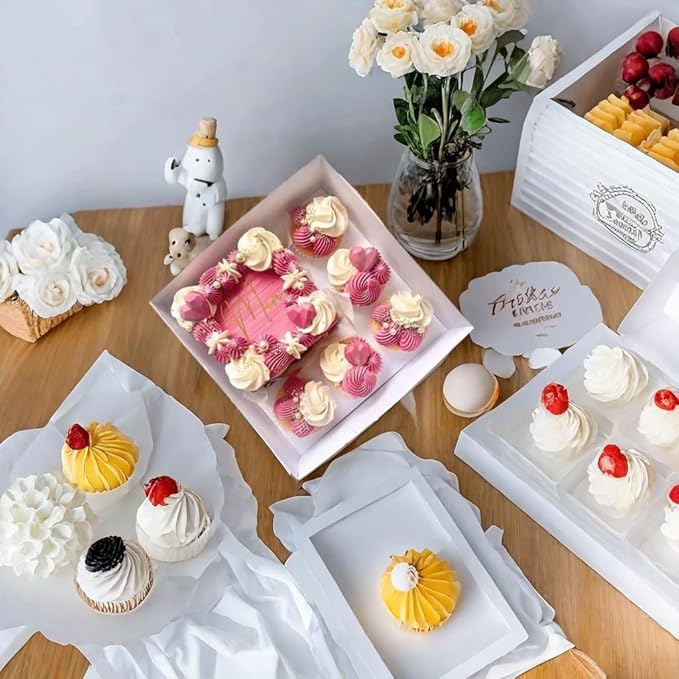 SAHROO Bento Cake and Cupcake Box 4-inch Cake and 5 Cupcakes Box 10 Sets for Family Dinner Birthday Party Picnic Gift