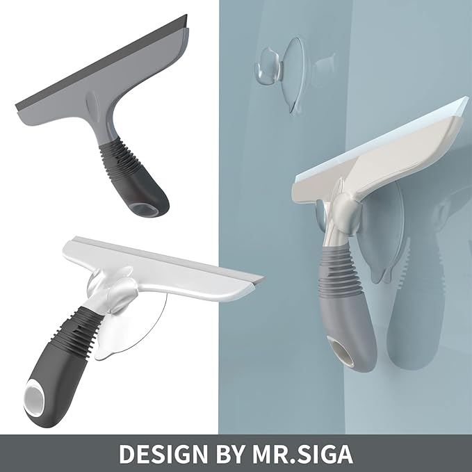 MR.SIGA Silicone Squeegee for Shower Doors, 25 cm/10 inch, White & Black