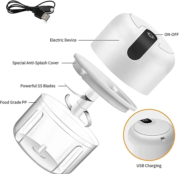 250ML Electric Garlic Chopper, 1 CUPS Mini Portable Veggie Choppers, Garlic Grinder Masher Onion Chopper, Blender to Vegetable, Wireless Food Processor for Ginger, Chili, Fruit, Meat, etc