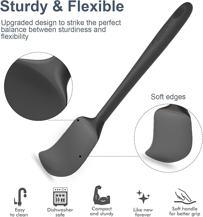 MiorBiit Silicone Spatula Set, 6 Pieces Food Grade Kitchen Utensils with Silicone Brush Heat Resistant Dishwasher Safe BPA-free Rubber Spatula for Scraping, Baking, Cooking, Mixing (Black)