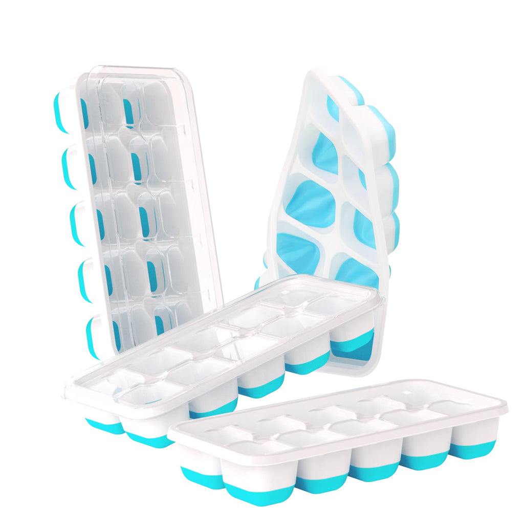 DOQAUS Ice Cube Tray with Lids, 4 Pack Silicone Ice Trays for Freezer