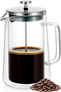 PanSukided French Press Coffee Maker 34Oz (1 Liter), DoubleWall Insulated Borosilicate Glass, Heat-Resistant Design, Stainless Steel Filter for Coffee, Tea & Cold Brew