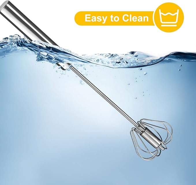 Egg Beater, Hand Easy Whisk Stainless Steel Hand Push Egg Beater Manual Mixer Blender for Home Kitchen Tool Whisking, Beating & Stirring (12 Inch)