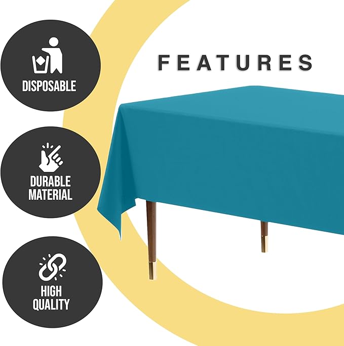 Exquisite 66% Thicker Premium Plastic Table Cloth Rectangle Table Cover 0.5 Mil 6 Pack Turquoise Table Cloth 54 Inch x 108 Inch Disposable Tablecloth Won't Tear Easily Like Cheap Thin Brands