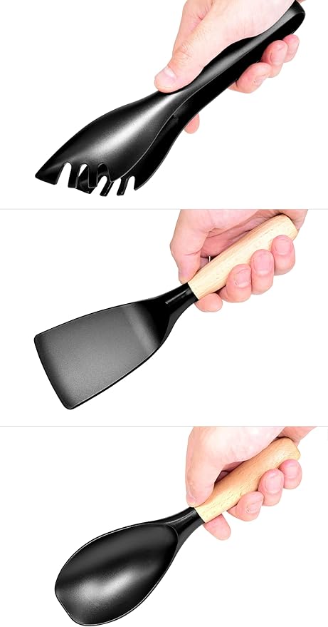 Japanese Kitchen Gadgets Nylon Spoon Spatula Tong Short Wooden Handle